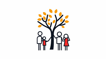 Fototapeta premium Family Tree Symbol with Four Figures and Autumn Leaves Design