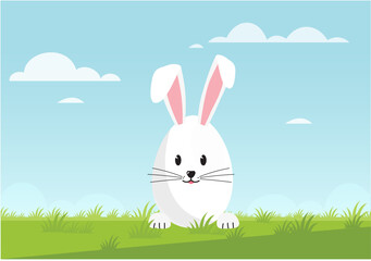 White Easter bunny in an egg shape vector illustration.