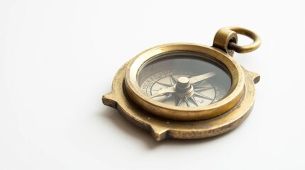 Vintage Brass Compass on White Background