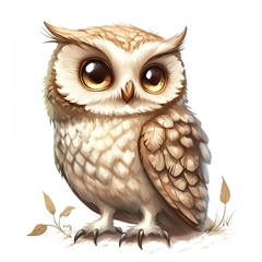 A captivating portrait of an adorable owl, its large, expressive eyes gleaming with gentle curiosity.