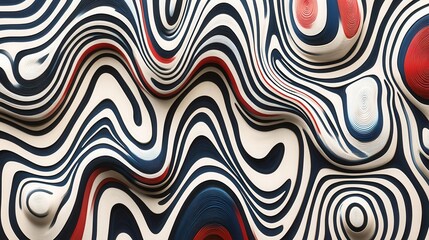 Abstract Wavy Lines Background Red Blue and Beige Swirls Pattern