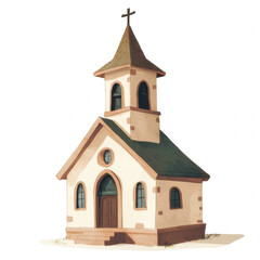 Fototapeta premium Minimalist Cartoon Church with Exaggerated Features on Transparent Background- Religious Easter Cliparts