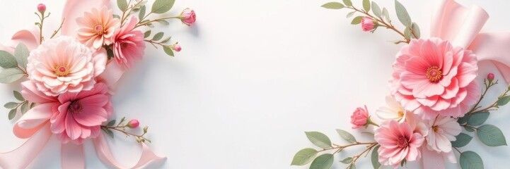 Pastel floral wreath, delicate ribbons & bows,  vector,  feminine,  colors