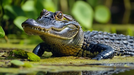 Obraz premium Young Alligator in a Swamp