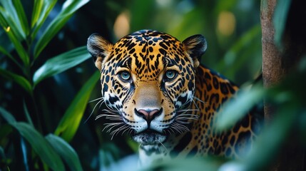 Obraz premium Close Up Of A Jaguar In Lush Tropical Rainforest
