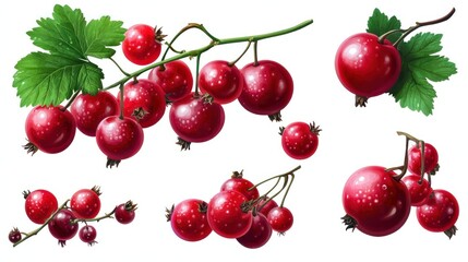 Detailed and sharp red currants on a white background, ready for use in presentations, websites, and print materials