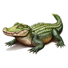 Fototapeta premium Young Alligator: A captivating portrait of a juvenile alligator, showcasing its intricate scales and alert gaze.