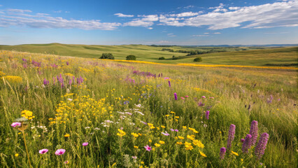 Obraz premium Vast spring meadow filled with colorful wildflowers