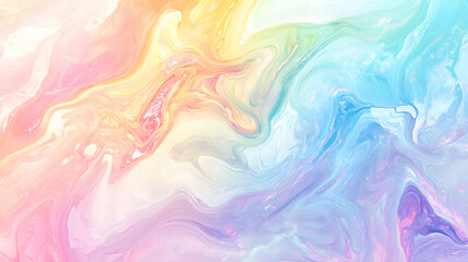 Liquid marble background with shimmering effect, in a pastel rainbow color palette. Abstract background.