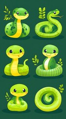 Obraz premium Cute Cartoon Snakes Forest Setting