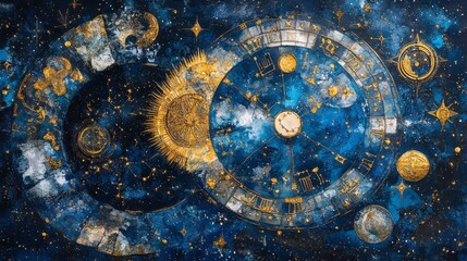 Fototapeta premium Artistic depiction of astrological signs amidst a starry night sky