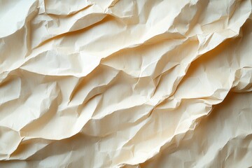 Obraz premium Textured crumpled paper surface showcasing unique folds and shadows in soft beige tones during natural light