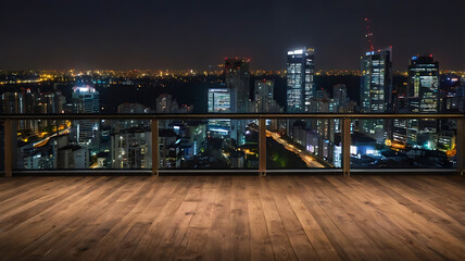 Fototapeta premium New York City Skyline at Night with Illuminated Buildings, Waterfront Reflections, Urban Architecture and City Lights Under a Twilight Sky
