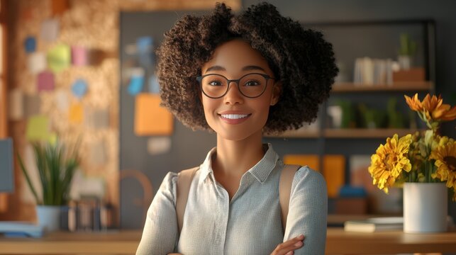 Animated teacher avatar guiding students in a virtual setting, enhancing remote learning with educational technology.