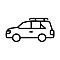 Fototapeta premium car service Family car on road trip icon in black outline style