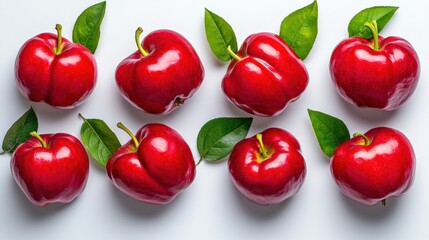 Flat lay of tropical rose apples, neatly arranged on a white surface, emphasizing simplicity and elegance