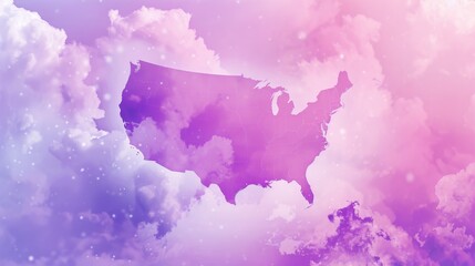 Obraz premium Dreamy USA map illustration in soft pink and lavender