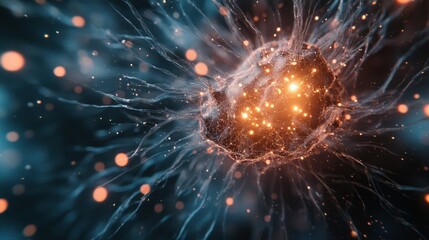 Cellular Cosmos: A mesmerizing microscopic view of a vibrant cell, showcasing intricate structures and glowing particles, evokes the wonders of biological science and the essence of life itself.