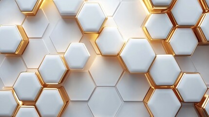 Obraz premium Elegant futuristic tech vector: Gold hexagonal patterns on white, abstract design