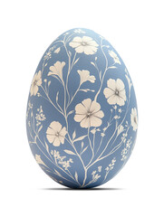 Fototapeta premium Vibrant blue Easter egg adorned with white floral patterns, colorful Easter bunny egg with shadow png image, Easter egg hunt