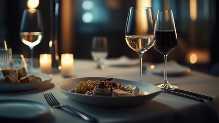 Alcohol consumption at a chic restaurant with wine pairings and elegant décor. Featuring refinement and indulgence