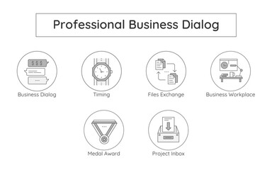 Professional Business Dialog – Effective Corporate Communication icons with editable stroke.