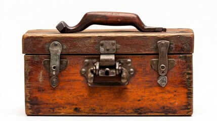 High-resolution image of a wooden toolbox against a white backdrop, perfect for e-commerce, catalogs, and promotional content