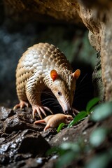 Obraz premium The pangolin is a unique and fascinating mammal known for its distinct appearance and protective behavior. Covered in tough, overlapping scales made of keratin, similar to human nails, the pangolin’s 