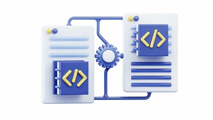 Coding Concept Illustration of Software Development with Abstract Blue Design Elements