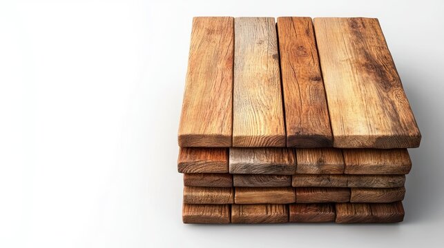 Professional image of a stack of wooden planks with a seamless white background, perfect for branding, packaging, and advertising