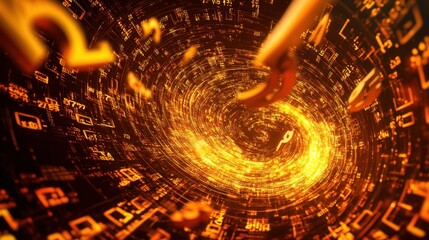 Abstract swirling vortex of glowing digital data and numbers