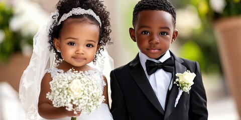black baby bride and baby groom, baby wedding 