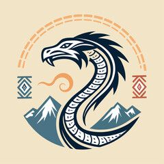 Intricate Dragon Design with Mountain Scenery