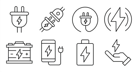 set of charging line icon collection