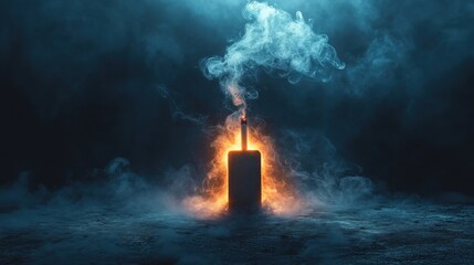 Cigarette transforming into a tombstone with smoke shapes in a dark setting