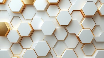 Obraz premium Elegant futuristic tech vector: Gold hexagonal patterns on white, abstract design