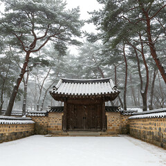 Fototapeta premium a traditional Korean house in winter.