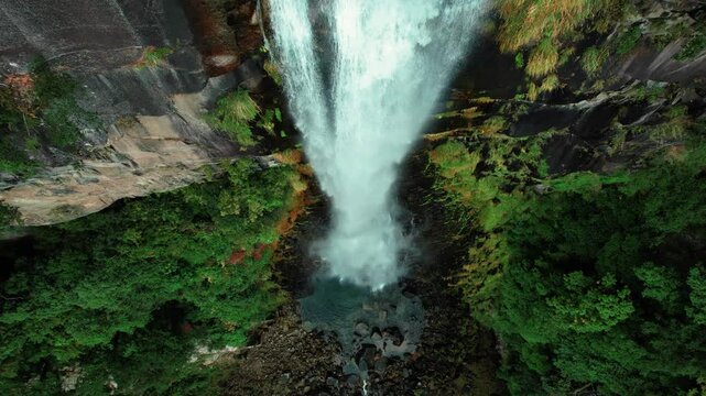 Drone Aerial Spiral Down Nachi Falls, Wakayama Japan