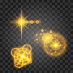 Set of light effects isolated on transparent background. Vector illustration.