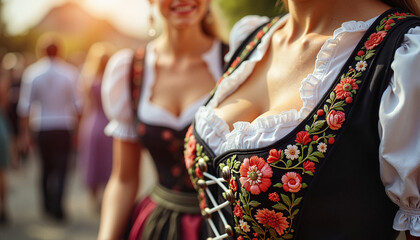 Traditional dirndl dresses showcased at vibrant Oktoberfest, cultural celebration
