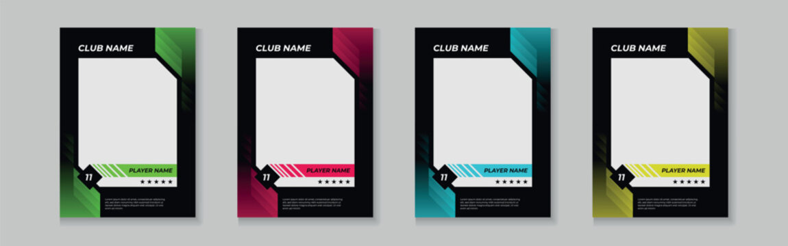 Set of player trading card template, Photo frame and border collection for soccer, hockey, volleyball, and basketball players, Sport flyer layout design, Template eps 10.