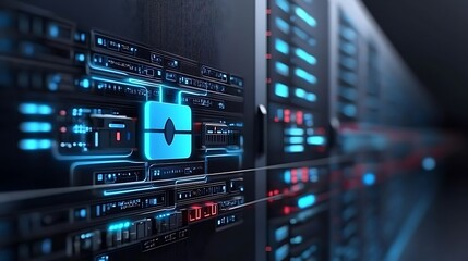 Futuristic Data Server with Cybersecurity Lock