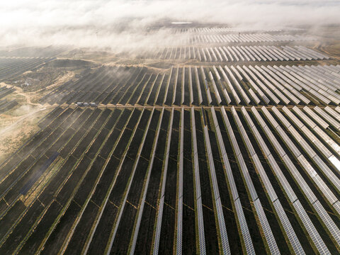 Solar power station in Teruel, Zaragoza, Spain, with panels capturing sunlight for efficient energy conversion.