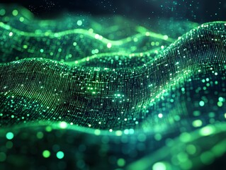 Abstract Green Data Wave  Digital Technology Background
