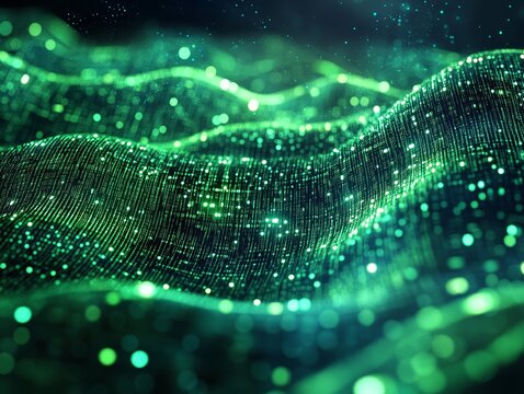 Abstract Green Data Wave  Digital Technology Background