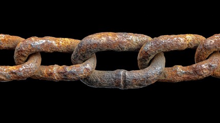 Fototapeta premium Rusty Metal Chain Link Isolated on Black Background