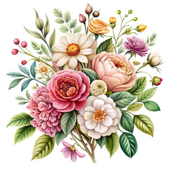 Hand drawn watercolor vintage botanical floral isolated on transparent background