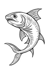 Fototapeta premium Realistic Fish Illustration – Black and White Ink Drawing for Marine Art, Biology & Fishing Designs