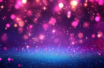 Vibrant Bokeh Lights and Sparkles over a Gradient Background in Purple, Pink, and Blue for Festive and Celebratory Themes