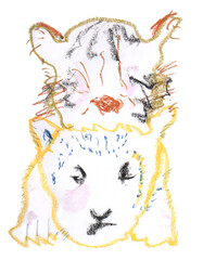 hand drawn tiger by pastel chalk or crayon with doodle abstract art style